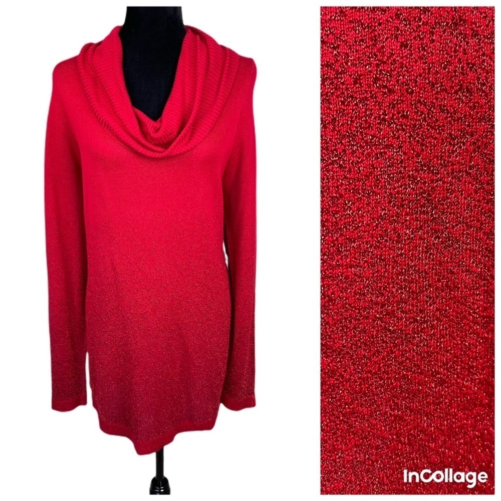 ✅ NWT I.N. Studio Cowl Neck Metallic Threaded Tunic XL